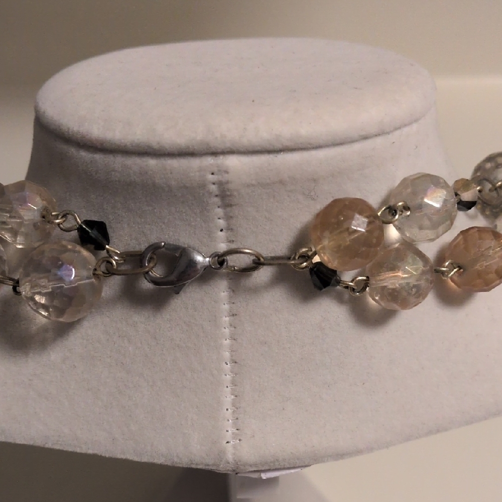 Elegant Multi-Strand Glass Bead Necklace in Champagne and Clear - Picture 5 of 5